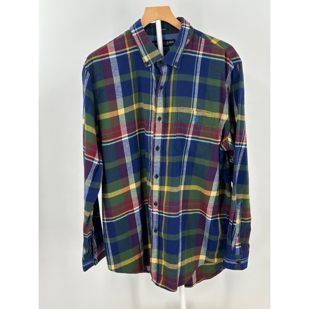US Polo Assn Mens XL Plaid Button Down Shirt Stretch Long Sleeve Multi Color